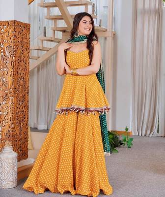 Dark-yellow faux georgette printed palazzo set 3