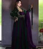 Purple silk blend embroidered anarkali set