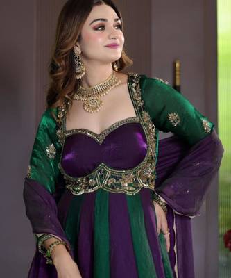 Purple silk blend embroidered anarkali set 2