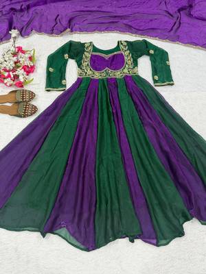 Purple silk blend embroidered anarkali set 4