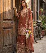 Brown faux georgette embroidered sharara set