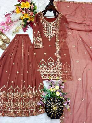 Brown faux georgette embroidered sharara set 3