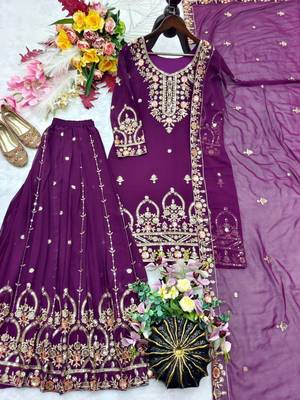 Purple faux georgette embroidered sharara set 3