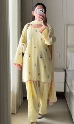 Light-yellow faux georgette embroidered farshi salwar set 1