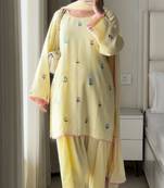 Light-yellow faux georgette embroidered farshi salwar set