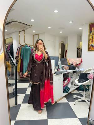 Dark-brown silk blend embroidered palazzo set 2