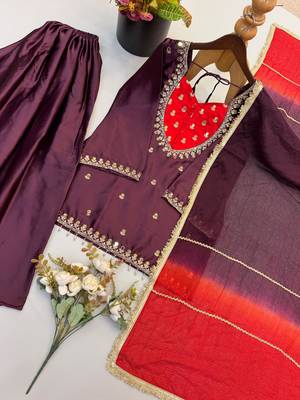 Dark-brown silk blend embroidered palazzo set 3