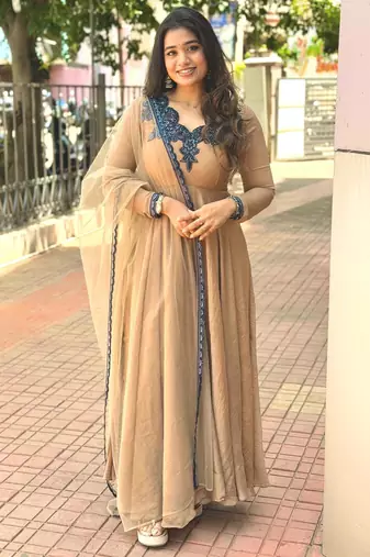 Light-brown crepe embroidered flared gown set