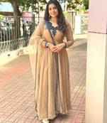 Light-brown crepe embroidered flared gown set