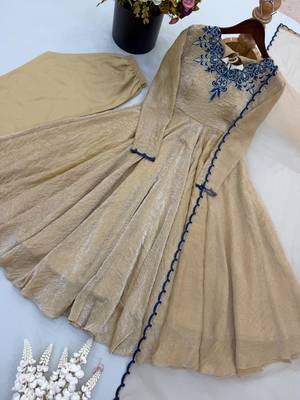 Light-brown crepe embroidered flared gown set 3