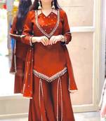 Dark-orange georgette embroidered palazzo set