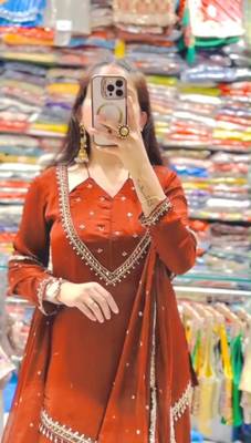 Dark-orange georgette embroidered palazzo set 3