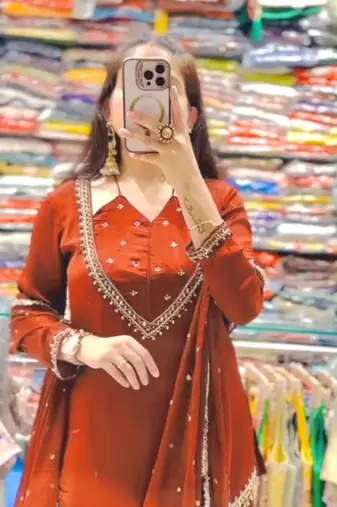 Dark-orange georgette embroidered palazzo set