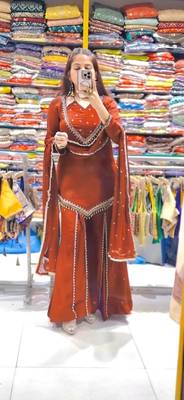 Dark-orange georgette embroidered palazzo set 4