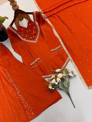 Dark-orange georgette embroidered palazzo set 5