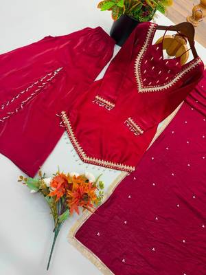 Maroon silk blend embroidered palazzo set 4
