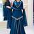 Teal-blue silk blend embroidered palazzo set