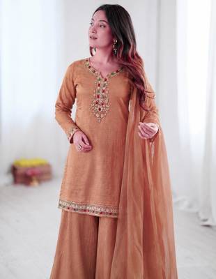 Brown silk blend embroidered palazzo set 2