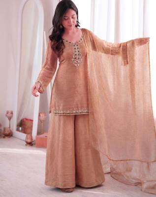 Brown silk blend embroidered palazzo set 3