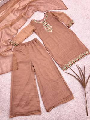 Brown silk blend embroidered palazzo set 4