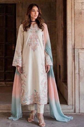 Off-white silk blend embroidered kurta set