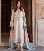 Off-white silk blend embroidered kurta set