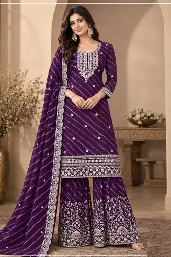 Purple leriya pattern georgette semi stitched suits