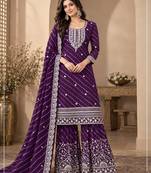 Purple leriya pattern georgette semi stitched suits