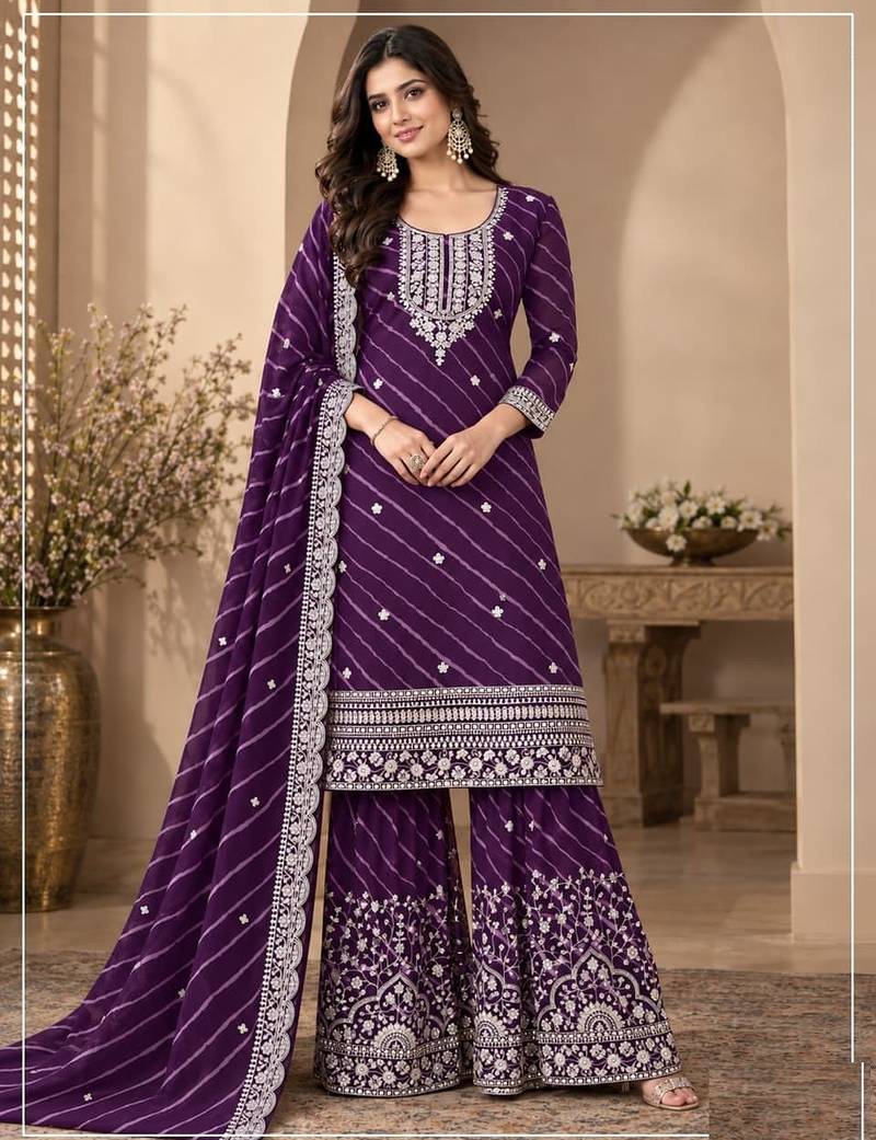 Purple leriya pattern georgette semi stitched suits