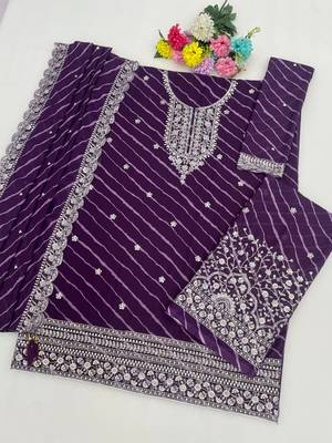 Purple leriya pattern georgette semi stitched suits 2