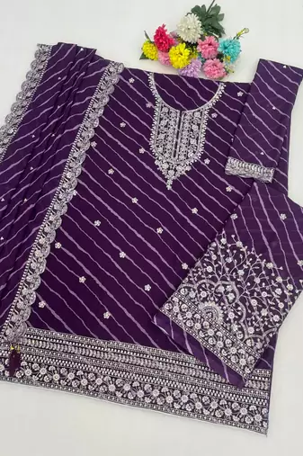 Purple leriya pattern georgette semi stitched suits