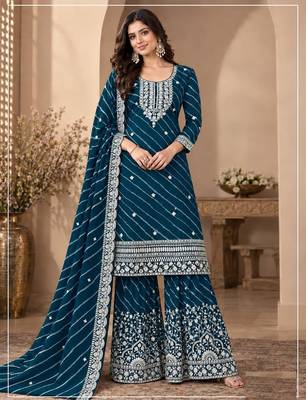 Teal leriya pattern georgette semi stitched suits 1