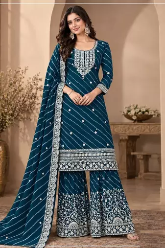 Teal leriya pattern georgette semi stitched suits