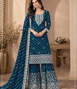 Teal leriya pattern georgette semi stitched suits