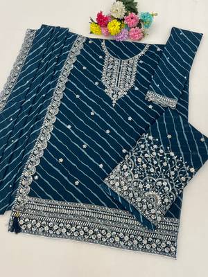 Teal leriya pattern georgette semi stitched suits 2