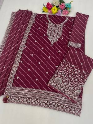 Maroon leriya pattern georgette semi stitched suits 2