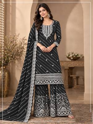 Black leriya pattern georgette semi stitched suits 1