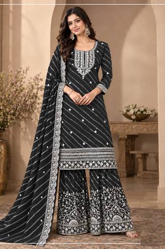 Black leriya pattern georgette semi stitched suits