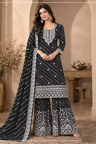 Black leriya pattern georgette semi stitched suits