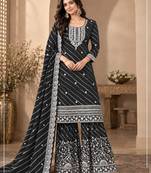 Black leriya pattern georgette semi stitched suits