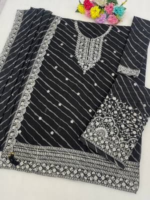 Black leriya pattern georgette semi stitched suits 2