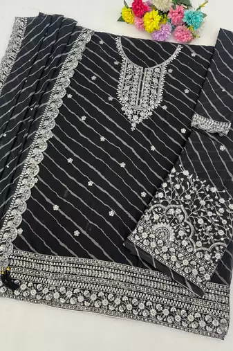 Black leriya pattern georgette semi stitched suits