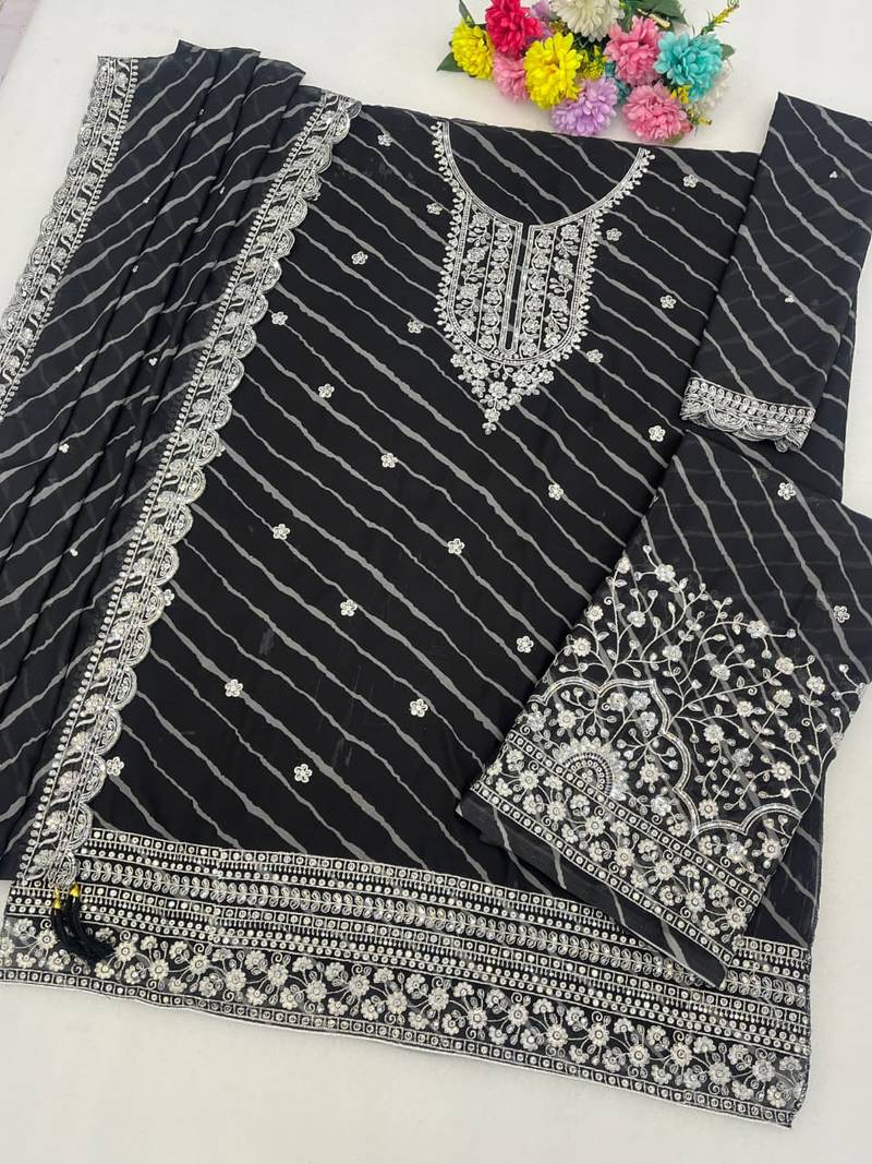 Black leriya pattern georgette semi stitched suits
