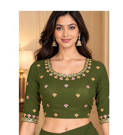 Women   s Georgette Embroidered  Patch Ready to Wear Saree with Designer Stitched Embroidered 3/4 Sleeve Blouse  4