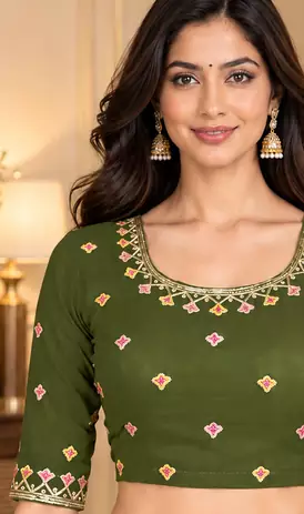 Women   s Georgette Embroidered  Patch Ready to Wear Saree with Designer Stitched Embroidered 3/4 Sleeve Blouse 