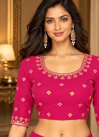 Women   s Georgette Embroidered  Patch Ready to Wear Saree with Designer Stitched Embroidered 3/4 Sleeve Blouse 