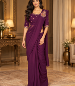Women   s Georgette Embroidered  Patch Ready to Wear Saree with Designer Stitched Embroidered 3/4 Sleeve Blouse