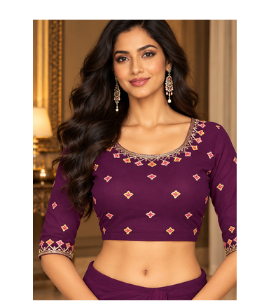Women   s Georgette Embroidered  Patch Ready to Wear Saree with Designer Stitched Embroidered 3/4 Sleeve Blouse 4