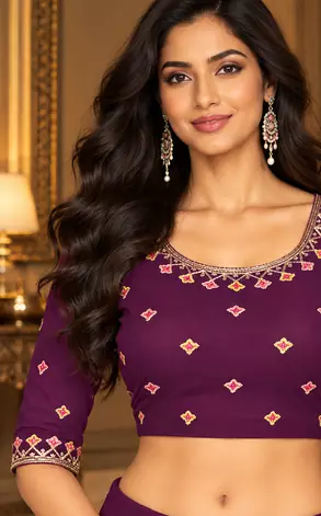 Women   s Georgette Embroidered  Patch Ready to Wear Saree with Designer Stitched Embroidered 3/4 Sleeve Blouse