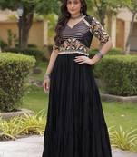 Navratri special rayon gown with kutchi gamthi embroidery & mirror work | 38   44 inch adjustable